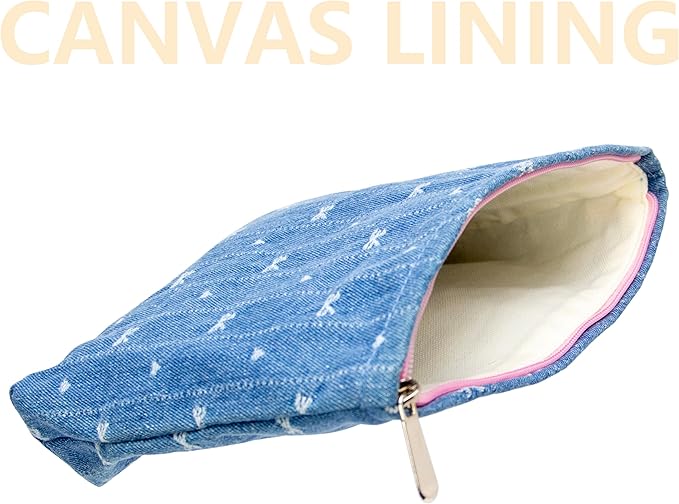 PAZIMIIK Makeup Bag Large Cotton Zipper Pouch for Purse Travel Canvas Make Up Organizer for Women Cosmetic,Jean Blue