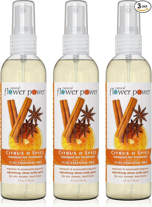 Air Freshener Spray - Odor Eliminator w/Essential Oils - Home, Car & Fabric - Cruelty Free & Vegan - 3 - Citrus & Spice - 3 x 4 fl oz