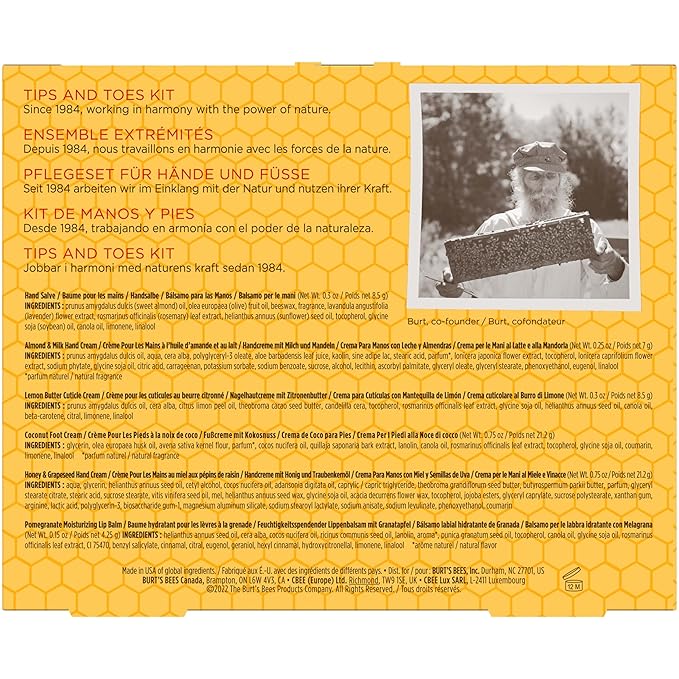 Burt's Bees Back to School Gifts Ideas, 6 Body Care College Dorm Products, Tips and Toes Set - Pomegranate Moisturizing Lip Balm, 2 Hand Creams, Foot Cream, Cuticle Cream & Hand Salve