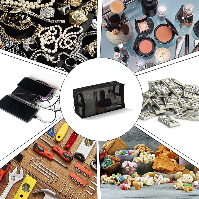 20 Pieces Mesh pouch, Mesh Makeup Bag Portable Makeup Pouch Travel Toiletry Bag for Makeup Organizer Home Office Travel Accessories, Mesh Cosmetic Bag with Zipper