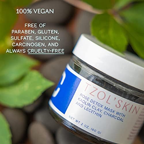 TZOL'Skin Rose Detox Mask - Clarifying Clay Mask - Reduces Pores and Targets Blackheads - Charcoal & Triple-Action Clays - Natural Exfoliant - No Paraben, Silicones & Sulfates - Vegan - Cruelty Free