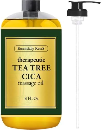 Essentially KateS Tea Tree Oil CICA Massage Oil 8 Fl Oz - Purifying, Invigorating and Hydrating - Soothes Sore Muscles and Joints - Centella asiatica