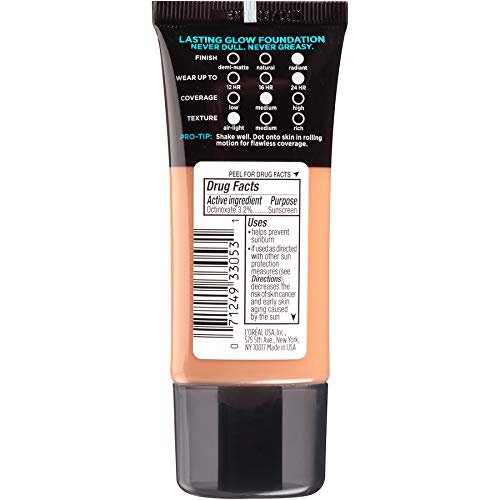 L'Oreal Paris Makeup Infallible Up to 24HR Pro-Glow Foundation, Creme Cafe, 1 fl oz.