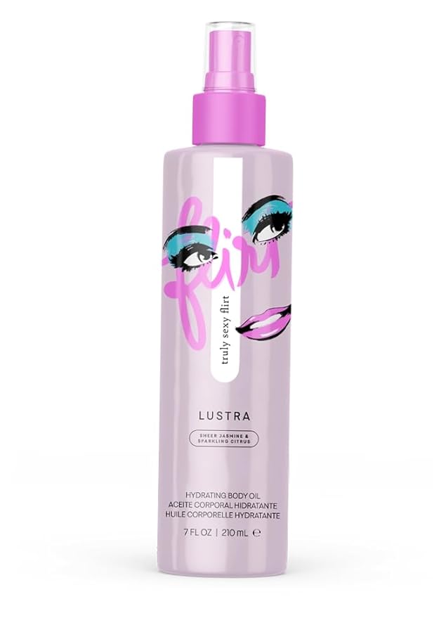 Pure Romance Lustra Hydrating Body Oil - Non-Greasy After Shower Moisturizer for Dry Skin - Infused with Jojoba and Argan Oils - Mist on With Convenient Spray Bottle, 7 Fl Oz, Truly Sexy Flirt