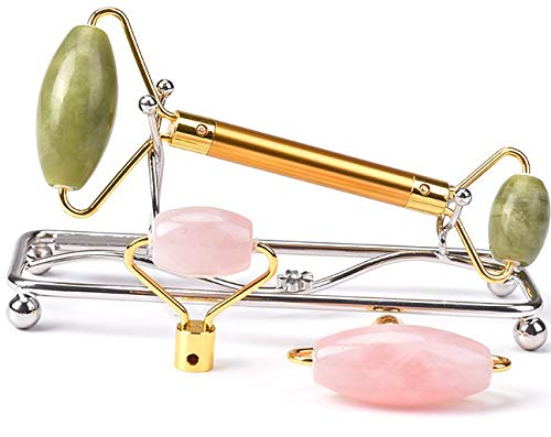 Jade Rose Quartz Roller Kit with 3 Changeable Heads | Face Facial Roller