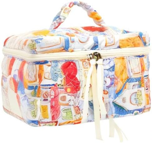 PAZIMIIK Quilted Makeup Bag Large Travel Zipper Soft Cosmetic Case for Women Girls Make Up,Little Bunny