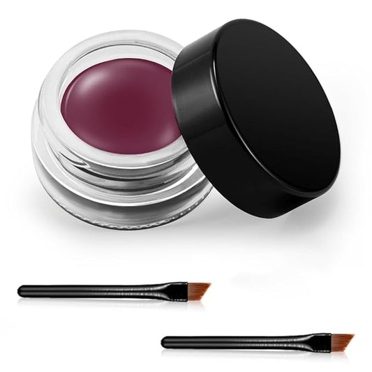 Erinde Waterproof Gel Eyeliner, Long Lasting Cream Eyeliner Gel Pot, Halloween High-Intensity Pigments Smudge-Proof Eye Liner Makeup, Water-Resistant Eyeliner with 2PCS Brushes 09# Wine Red