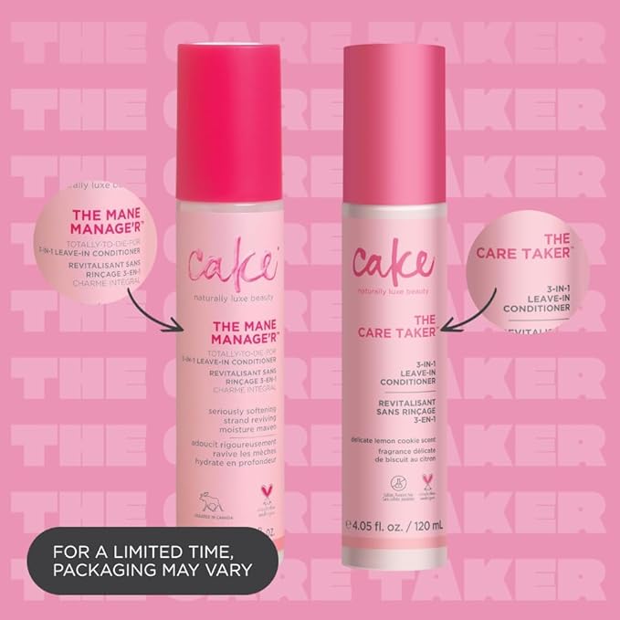 Cake Beauty 3-in-1 Leave in Conditioner, The Care Taker – Moisturizing & Softening – With Coconut Oil, Biotin, Soy & Rice Proteins – For Dry/Normal Hair Types – 4 Fl Oz / 120 mL (Packaging May Vary)