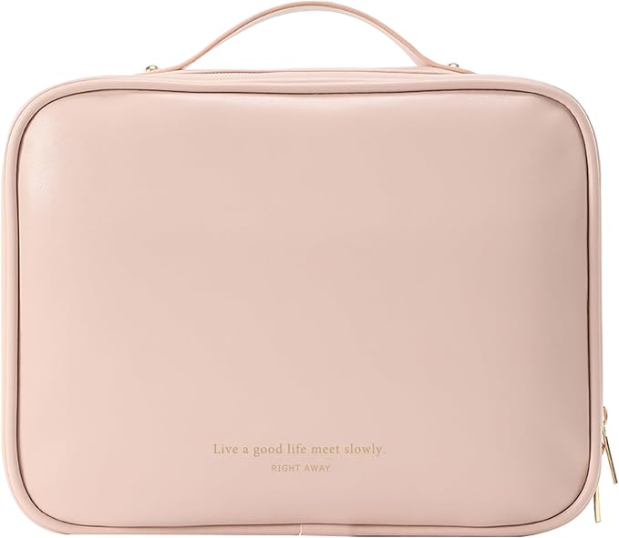 RIGHT AWAY Travel Toiletry Bag for Women, Makeup Bag& Cases, Waterproof Makeup Organizer Cosmetic Bag with Compartments,Portable Make Up Bag for Travel Size Toiletries,Skincare,Brushes Set,Pink