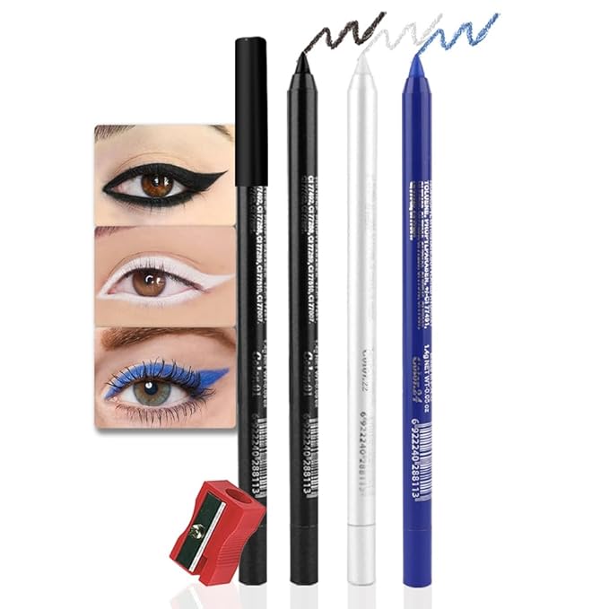evpct 3Pcs Black & White & Royal Blue Gel Glitter Eyeliner Pencils Set for Women Waterproof Smudge Proof lapiz de ojos delineador de ojos contra el agua Eye Liner Makeup 01 22 24