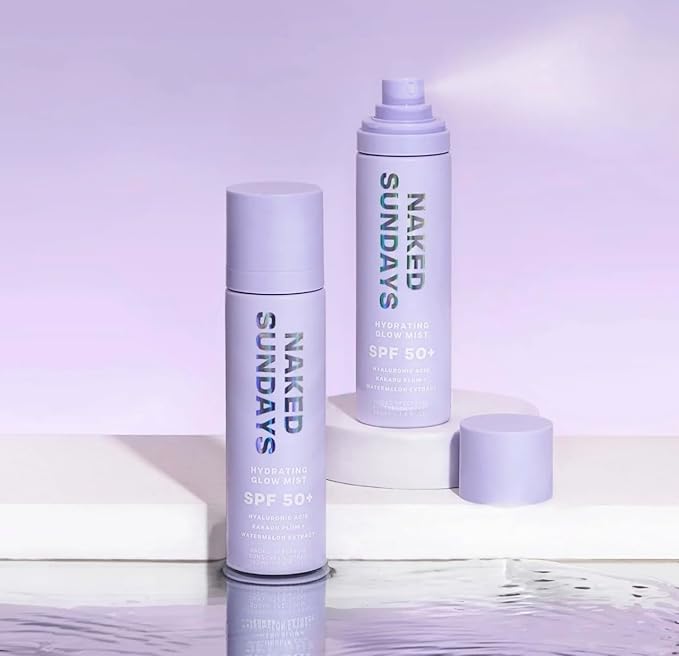 Naked Sundays SPF 50 Hydrating Glow Mist SPF Setting Spray and Face Sunscreen, Lightweight & Non-Greasy, Hydrating Ultra-Fine Mist with Hyaluronic Acid for All Skin Types, Makeup-Friendly - 2 pack