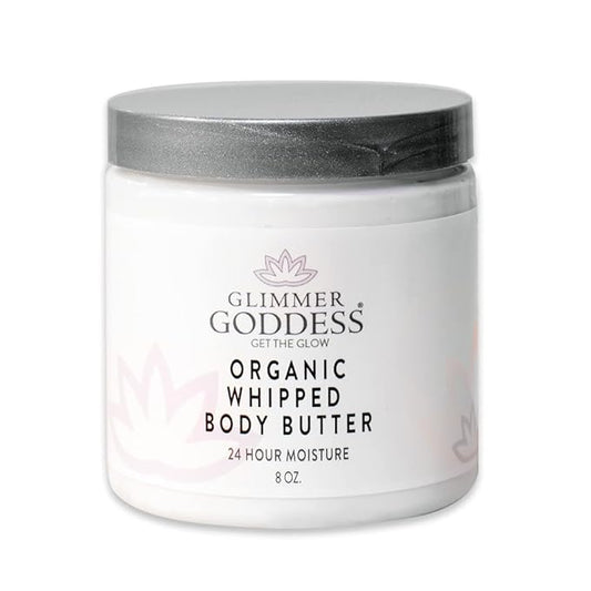 Glimmer Goddess Organic Whipped Body Butter for Women - Moisturizer Cream with Shea & Cocoa Butter, Almonds & Coconut Oil - Lavender Orange, 8oz