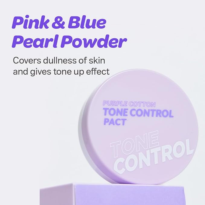 I'M MEME Compact - Purple Cotton Tone Control Pact | Korean Pressed Setting Powder With Berry Complex, Makeup Powder Foundation, Translucent Compact, Finishing Powder, Oil Free Face Powder, 0.35 Oz