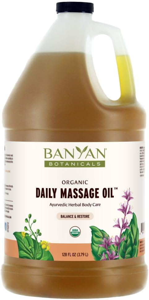 Banyan Botanicals Daily Massage Oil – Organic Ayurvedic Massage Oil – Balancing and Grounding – 128 oz – Non GMO Sustainably Sourced