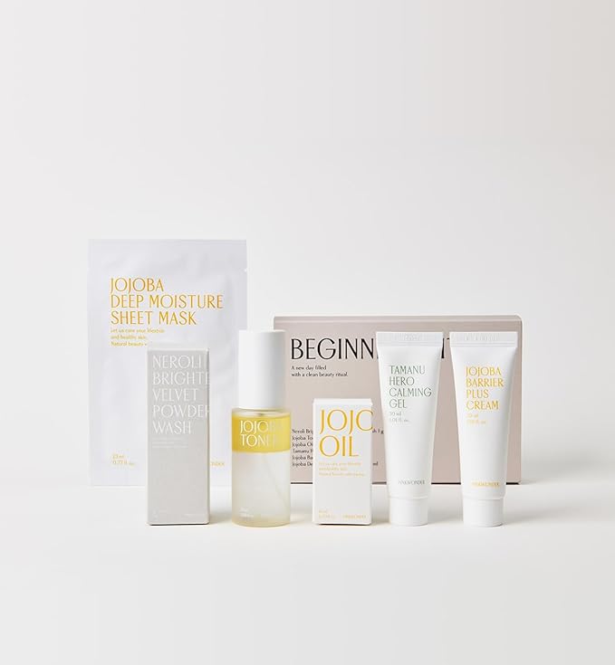 PINKWONDER Beginner Edition Skincare Set | USDA Organic Jojoba Oil | Hydrating & Soothing Routine | Travel Essentials for Women | Korean Skincare Gift