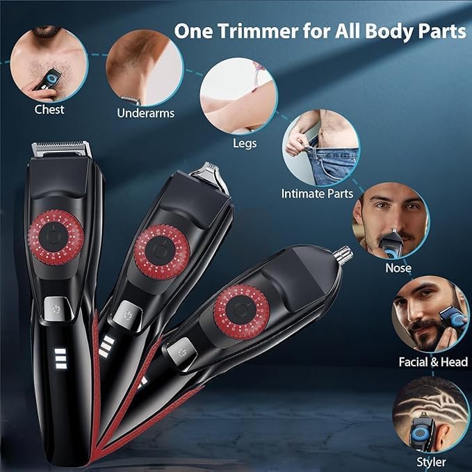 40 Precisions Electric Beard Trimmer for Men, Mens Grooming Trimmer for Beard, Mustache, Face and Ear Hair, Multi-Series Clipper, Waterproof, USB C Charging, Soft Pouch (Red)