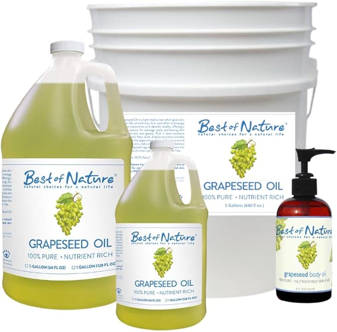 Best of Nature 100% Pure Grapeseed Massage & Body Oil, Unscented Lightweight Non-Greasy Moisturizer for Hair, Skin, Face, & Aromatherapy Carrier Oil for Essential Oils, 8 oz.