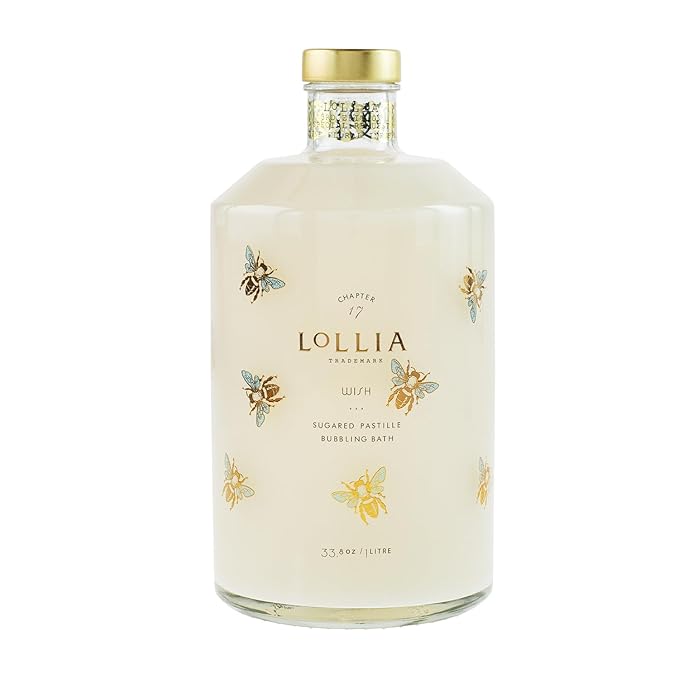Lollia Wish Bubble Bath, 33.8 fl. oz., Sugared Pastille Scent, Gentle & Moisturizing Luxury Bubble Bath Soap with Hydrating Ingredients, Body Skin Care for Women