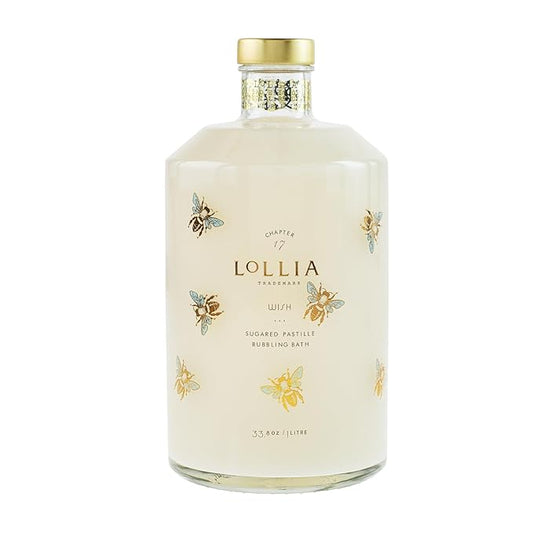 Lollia Wish Bubble Bath, 33.8 fl. oz., Sugared Pastille Scent, Gentle & Moisturizing Luxury Bubble Bath Soap with Hydrating Ingredients, Body Skin Care for Women