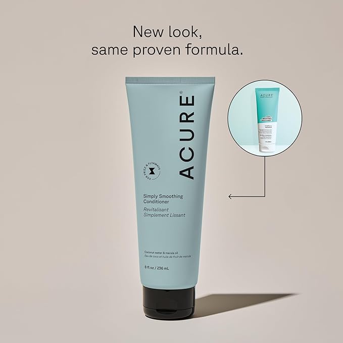 Acure Simply Smoothing Shampoo and Conditioner Set - Hydrating & Moisturizing for Women & Men, Moisturize Frizzy, Dry, Damaged Hair w/ Coconut Water, Vegan, Paraben & Sulfate Free - 8 fl oz (2 Pack)