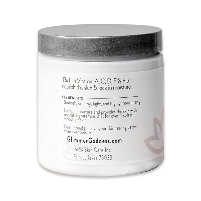 Glimmer Goddess Organic Whipped Body Butter for Women - Moisturizer Cream with Shea & Cocoa Butter, Almonds & Coconut Oil - Strawberries & Cream, 8oz