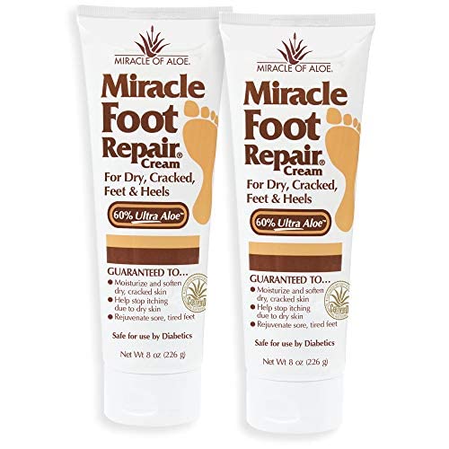 Miracle Foot Repair Cream (8 oz / 2-Pack) Repairs Dry Cracked Heels and Feet, 60% Pure UltraAloe Moisturizes, Softens, and Repairs