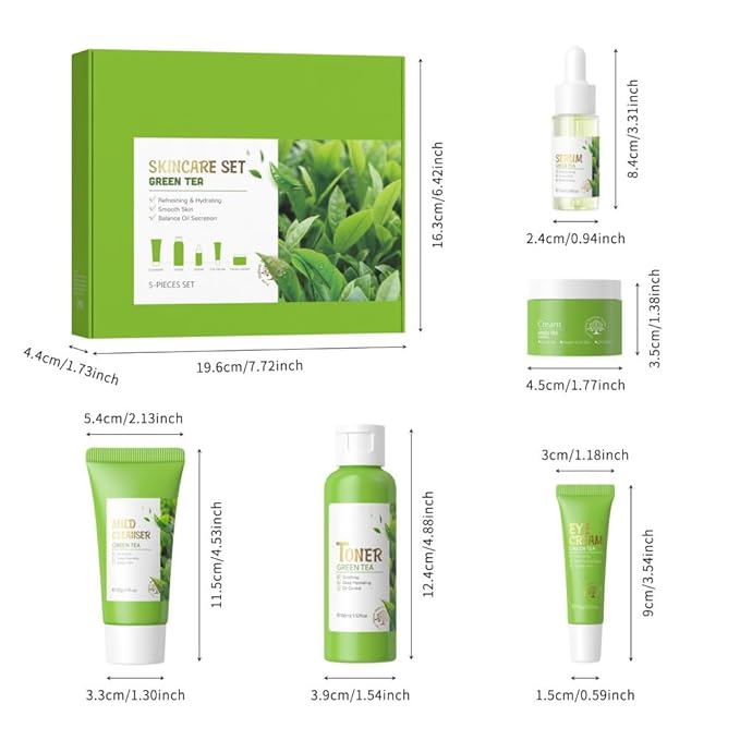 Skin Care Set, Green Tea Skin Care Sets & Kits, Skin Care for Teenage Girls Gift Set with Cleanser, Toner, Serum, Eye Cream, Facial Cream, Facial Skin Care Sets & Kits for Teenage Girls Women