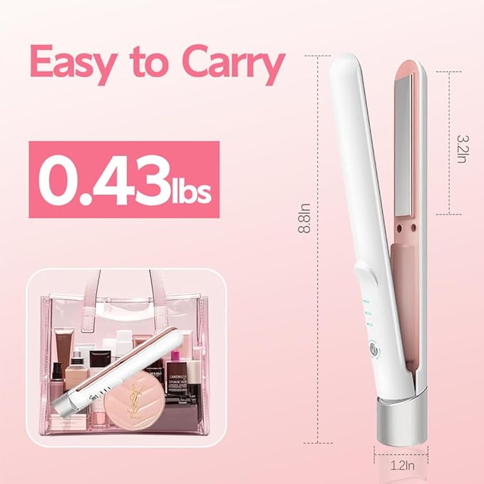 Cordless Hair Straightener and Curler 2 in 1, Fast Heating Ceramic Flat Iron,Rechargeable Portable Hair Straightening Iron for Women, Travel Hair Styler