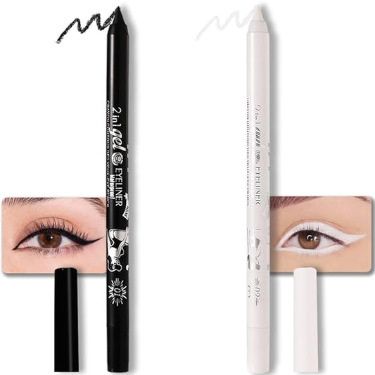 evpct 2Pcs Black & White Color Gel Glitter Eyeliner Pencils Set for Women Waterline Waterproof Smudge Proof lapiz de ojos delineador de ojos contra el agua Eye Liner Makeup