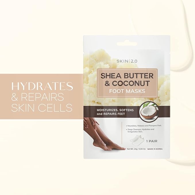 Shea Butter & Coconut Foot Masks - Softens Calluses, Treats Cracked Heels, Soothing & Hydrating - Dermatologist Tested Korean Skincare - Clean Beauty, Cruelty-Free, All Skin Types - 3 Pairs