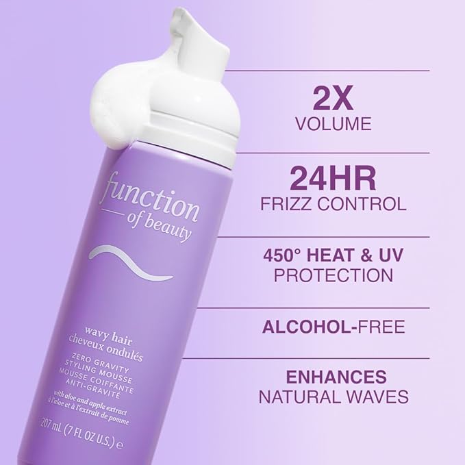 FUNCTION OF BEAUTY Zero Gravity Styling Mousse, 7 oz – Adds Volume + Defines Natural Waves, Frizz Control + Flexible Hold, Lightweight Feel, No Crunch or Stiffness, Heat Protection Up to 450°F