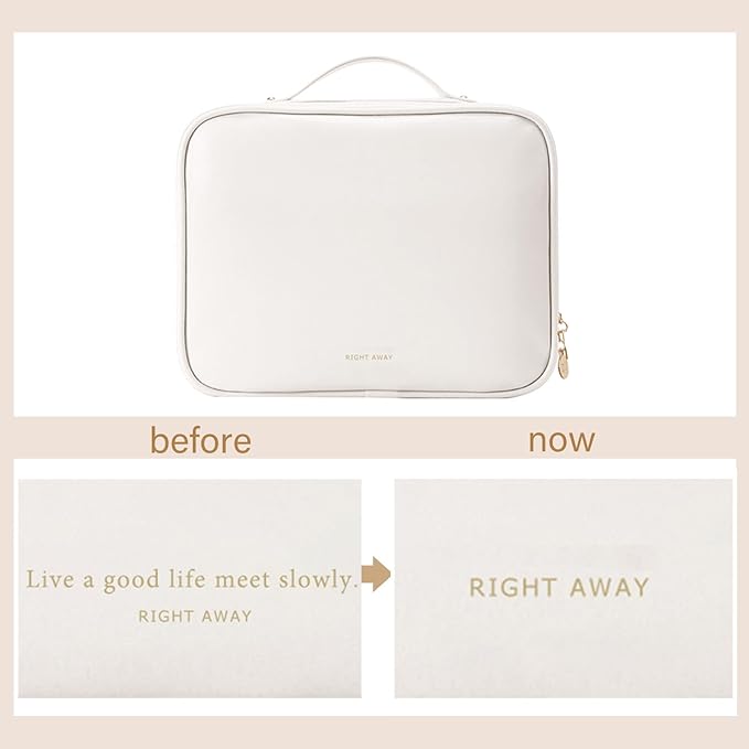 RIGHT AWAY Travel Toiletry Bag for Women,Large Makeup Bag& Cases,Waterproof Cosmetic Organizer Bag with Compartments,Portable Make Up Bag for Travel Size Toiletries,Skincare,Brushes Set,White