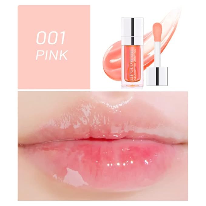 Yasovigi Hydrating Lip Oil Plumping Lip Tint Moisturizing Lip Gloss, Transparent Lip Balm Care Stick Nourishing Repairing Non-sticky, Moisture&Lighten Lip Lines (Transparent + Cherry)