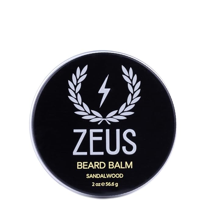 ZEUS Beard Balm, Natural Beeswax & Shea Butter Balm, Softening Conditioner for Facial Hair – MADE IN USA (Sandalwood) 2 oz.