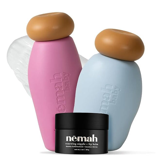 Nemah Gentle Care Essentials Kit, Includes Calming Baby Lotion, Soothing 2-in-1 Baby Shampoo & Wash, and Renewing Nipple + Lip Balm, Pregnancy Must Haves Virtual Bundle