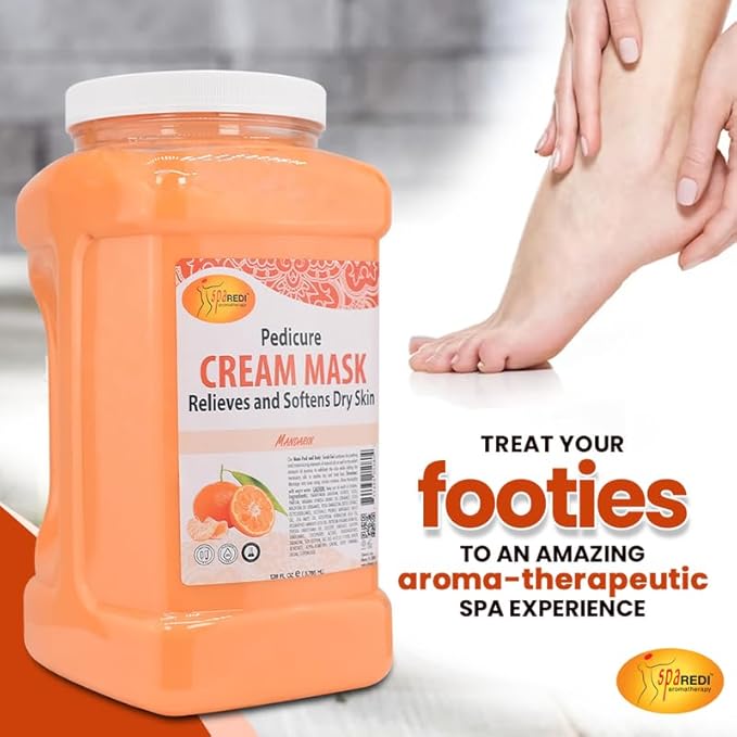 SPA REDI - Body and Foot Cream Mask, Mandarin, 128 Oz - Pedicure Massage for Tired Feet and Body, Hydrating, Fresh Skin - Infused with Hyaluronic Acid, Amino Acids, Panthenol, Comfrey Extract