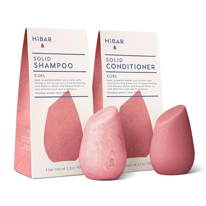HiBAR - Curl Shampoo & Conditioner Set - For Curly Hair - Define, Cleanse & Nourish - Babassu, Pracaxi Butter & Curl Complex - Plastic, Soap, Paraben & Sulfate-Free - Color Safe & Vegan - 2 Solid Bars