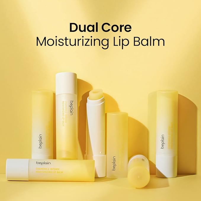 beplain Chamomile Intense Moisturizing Lip balm (0.13oz, 3.6g) | Dual core Lip moisturizer for dry, cracked, sensitive lips | Natural Daily Lip Care