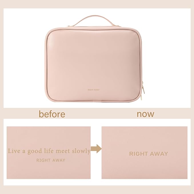 RIGHT AWAY Travel Toiletry Bag for Women,Large Makeup Bag& Cases,Waterproof Cosmetic Organizer Bag with Compartments,Portable Make Up Bag for Travel Size Toiletries,Skincare,Brushes Set,Pink