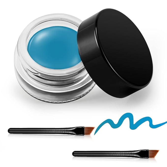 Erinde Gel Cream Eyeliner, High-Intensity Pigments, Smudge-Proof, Waterproof Long Lasting, Eyeshadow Primer with 2PCS Eyeliner Brushes, 10# Water Blue
