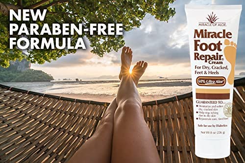 Miracle Foot Repair Cream (8 oz / 2-Pack) Repairs Dry Cracked Heels and Feet, 60% Pure UltraAloe Moisturizes, Softens, and Repairs