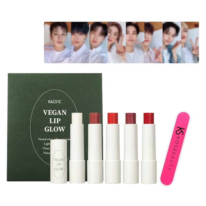 Nacific x Stray Kids Be Natural Vegan Lip Glow 5 PCS Set, with Photocards 8 PCS Full Set by KOSBEAUTY