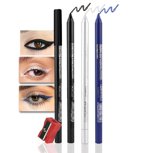 evpct 3Pcs Black & Pearl White & Shimmer Royal Blue Gel Glitter Eyeliner Pencils Set for Women, Waterproof Smudge Proof lapiz de ojos delineador de ojos contra el agua Eye Liner Makeup 01 19 07