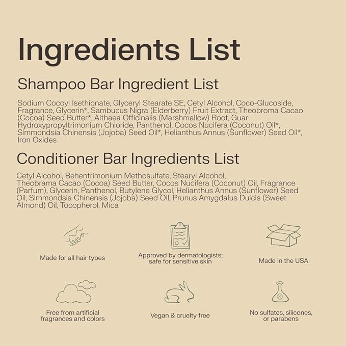 The Earthling Co. Shampoo & Conditioner Bar Set - Promote Hair Growth, Strengthen & Volumize All Hair Types - Paraben & Sulfate Free Formula with Natural Ingredients for Dry Hair (Sweet Sandalwood)