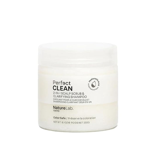 NatureLab.TOKYO Perfect Clean 2-in-1 Scalp Scrub & Clarifying Shampoo | Exfoliating Sugar Crystals with Probiotic Sake Water & Hyaluronic Acid for Deep Scalp Cleanse, Shine, & Hydration – 8.1 oz