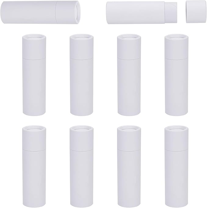 NICENEEDED 10 Pcs Paperboard Lip Balm Tubes, 0.6 Oz Kraft Paper Lipstick Tube, Cardboard Empty Deodorant Container Solid Perfume Tube Cosmetic Box for DIY Chapstick Deodorant Crayon