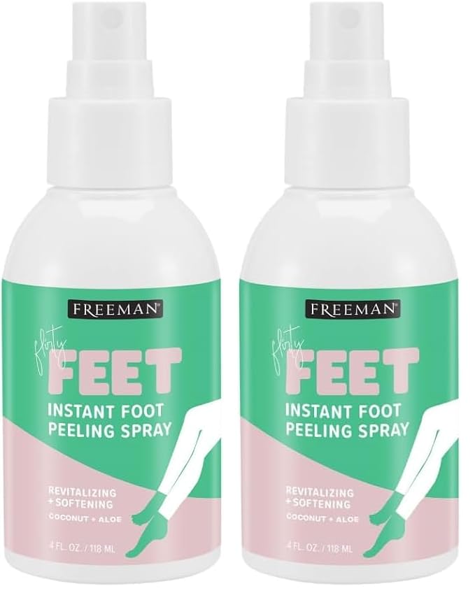 Freeman Flirty Feet Coconut and Aloe Instant Peeling Foot Spray, Softening Foot Peel Mask Exfoliates & Removes Dead Skin, Moisturizes Dry Feet, Clean Ingredients, 4 fl.oz./ 118 ml Bottle (Pack of 2)