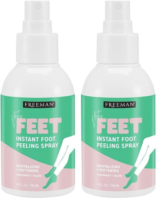 Freeman Flirty Feet Coconut and Aloe Instant Peeling Foot Spray, Softening Foot Peel Mask Exfoliates & Removes Dead Skin, Moisturizes Dry Feet, Clean Ingredients, 4 fl.oz./ 118 ml Bottle (Pack of 2)