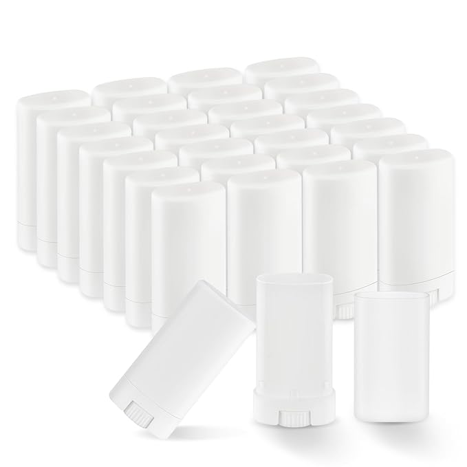30 Pieces 15g/0.5oz White Oval Plastic Lip Balm Tubes,Empty Deodorant Bottles,Twist-Up Chap Stick Storage Containers for DIY Homemade Sunscreen Bar,Moisturizing Stick,Crayon