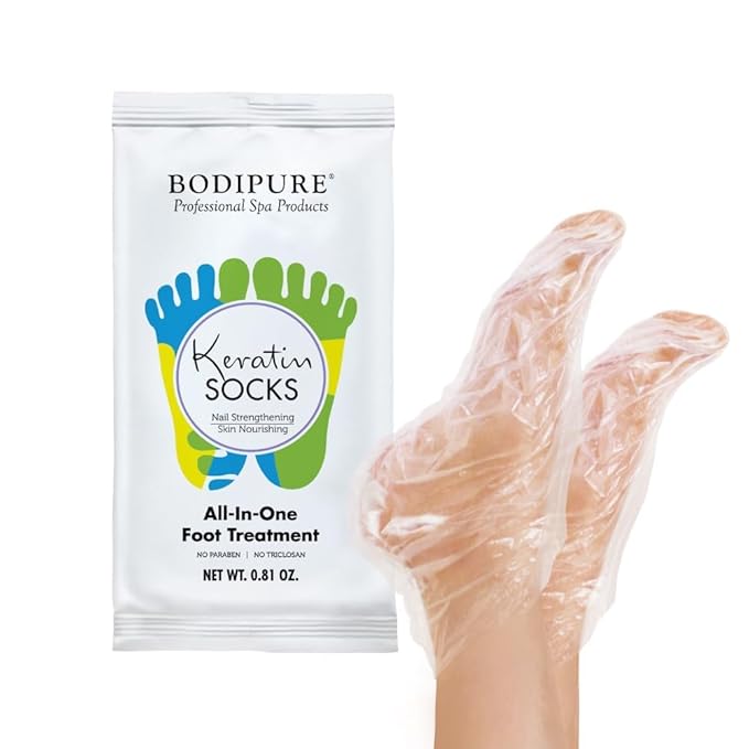 Bodipure All-In-1 Moisturizing Foot Mask, Keratin & Vitamin E Foot Mask for Dry Cracked Feet, Callus & Heel Softening, Easy-to-Use Pedicure Foot Repair, Chemical-free Feet Treatment 24 Pairs